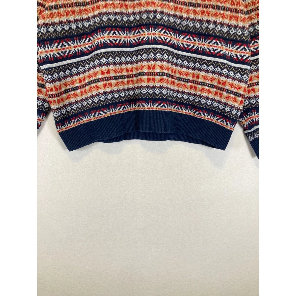 Fair Isle Cabincore‎ Old Navy Womens XL Navy Orange Knit Crewneck Sweater